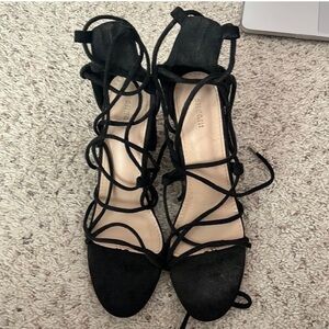 BLACK LACE UP SUEDE HEELS